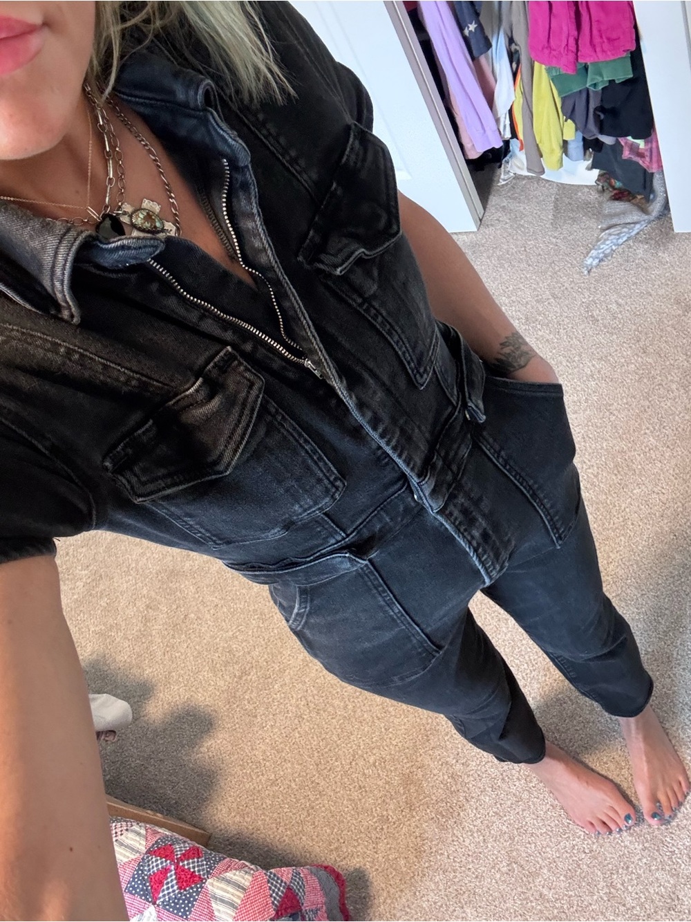 Good American Black Denim Jumpsuit Jeans - Women's Utility Style